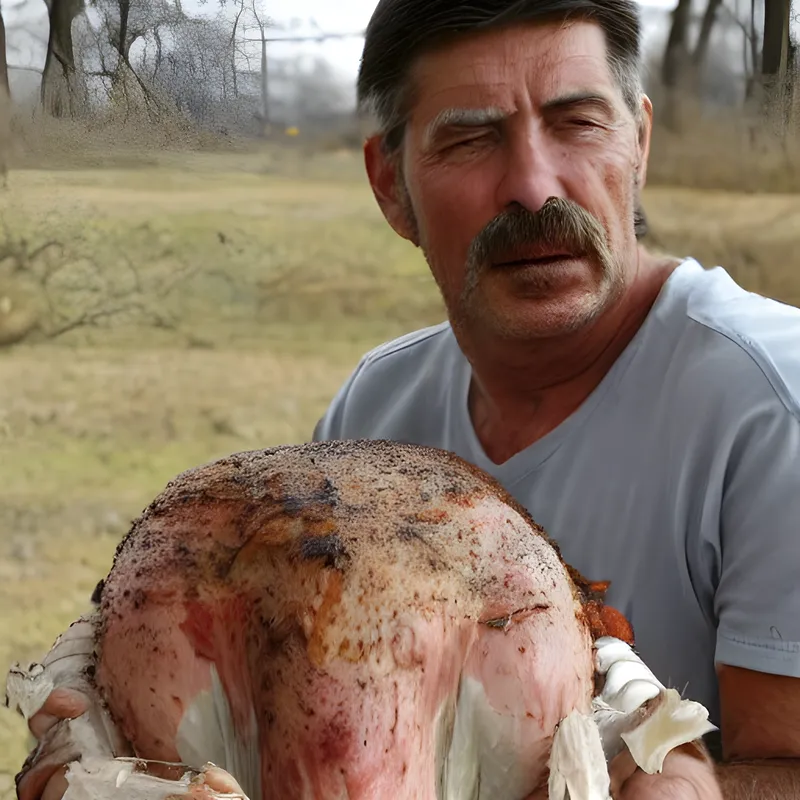Garvin, squinting into the wind in a field, holding an unphotogenic bird